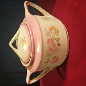 Antique Floral Handpainted Sugar Bowl with Lid Made In Germany